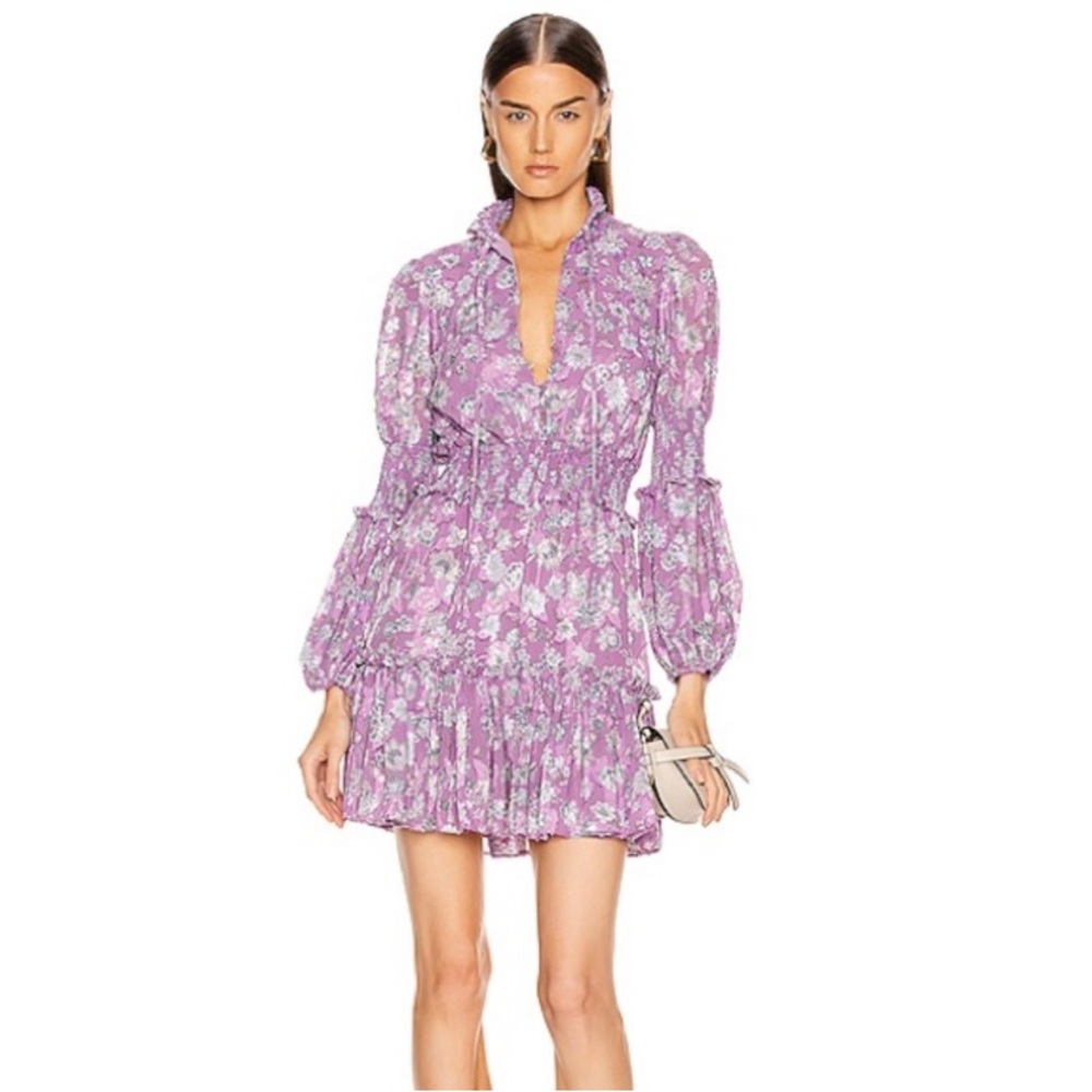 Alexis Lilac Floral Rosewell Ruffle Detail Short Dress size S